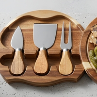 Ensemble de planches à découper rondes en bois d'acacia, design rotatif de Noël, couteau et fourchette inclus, pack combiné pizza/fromage/pain/fruits