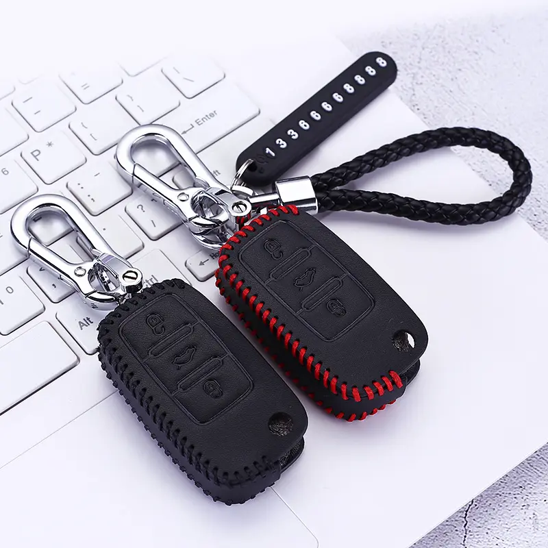 Keychain Holder Protector Cover Bag Auto Accessory Leather Car Key Case