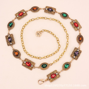 Cinturón de Cadena Dorado Multicolor con Gemas, Cadena Corporal Elegante, Cinturón Vaquero Occidental con Conchos <span class=keywords><strong>para</strong></span> Mujer - Product Image 6