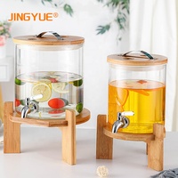 Cylindre en verre borosilicate de qualité alimentaire 7,5 L Transparent Robinet Distributeur d'eau et de thé auto-service Seau rafraîchissant d'été pour fêtes et hôtels à nervures épaisses