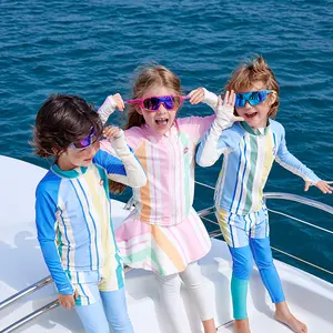 KOCOTREE marka yeni çocuklar uzun kollu mayo UV güneş koruma üç parçalı mayo çocuk yaz havuzu plaj