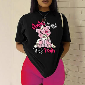 Camiseta con cuello redondo y estampado de oso, camiseta informal de manga corta para primavera y verano, ropa de mujer, ropa estética - Product Image 2