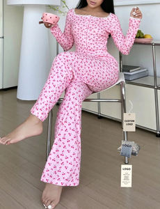 Casual Dames Schattige Lange Mouwen Zachte Pyjama Set Top En Broek Nachtkleding <span class=keywords><strong>2</strong></span> Delige Pyjama Thuis Kleding Set - Product Image 1