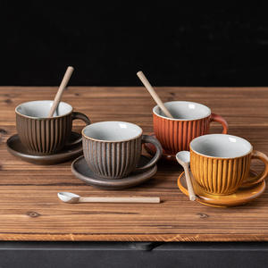 Ensemble de tasses à café rétro japonaises en céramique, tasse créative pour le thé de l'après-midi, tasse à latte avec soucoupe, cadeau exquis pour la maison, tasse à thé en céramique - Product Image 1