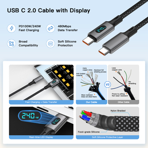 Cable de Datos USB C2.0 al por Mayor UNIEAN con Pantalla <span class=keywords><strong>Digital</strong></span>, Cable Suave de Carga Rápida Tipo C de 240 W para <span class=keywords><strong>iPhone</strong></span> - Product Image 2