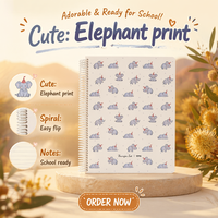 Carnet de notes A4 avec spirale plastique, couverture anti-rayures et pages intérieures colorées, 100 feuilles, motif bébé éléphant
