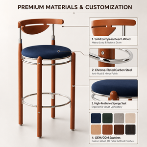 Tabouret de <span class=keywords><strong>bar</strong></span> moderne en bois massif pour hôtel, restaurant, pub, chaise haute de comptoir, tabourets de <span class=keywords><strong>bar</strong></span> de luxe en gros, tabouret de <span class=keywords><strong>bar</strong></span> commercial en bois - Product Image 3