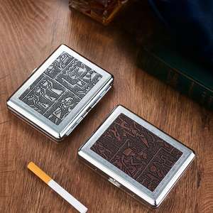 Étui à cigarettes en métal de texture en <span class=keywords><strong>cuir</strong></span> de 20 capacités résistant à l'écrasement et à l'eau - Product Image 1