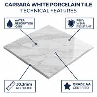 Carrelage de sol en porcelaine brillant blanc Carrara 600x600mm, aspect marbre, qualité AA, pour salle de bain, hôtel, projet, directement de l'usine, OEM
