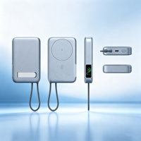 Batterie externe magnétique sans fil 10000mAh, charge rapide PD22.5W, câble Type-C intégré, écran TFT, support de téléphone, batterie externe portable