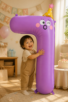 Ballon en aluminium géant de 40 pouces en forme de chiffre avec chapeau d'anniversaire et expressions de dessins animés mignons pour la décoration de fête d'anniversaire d'enfants 0-9