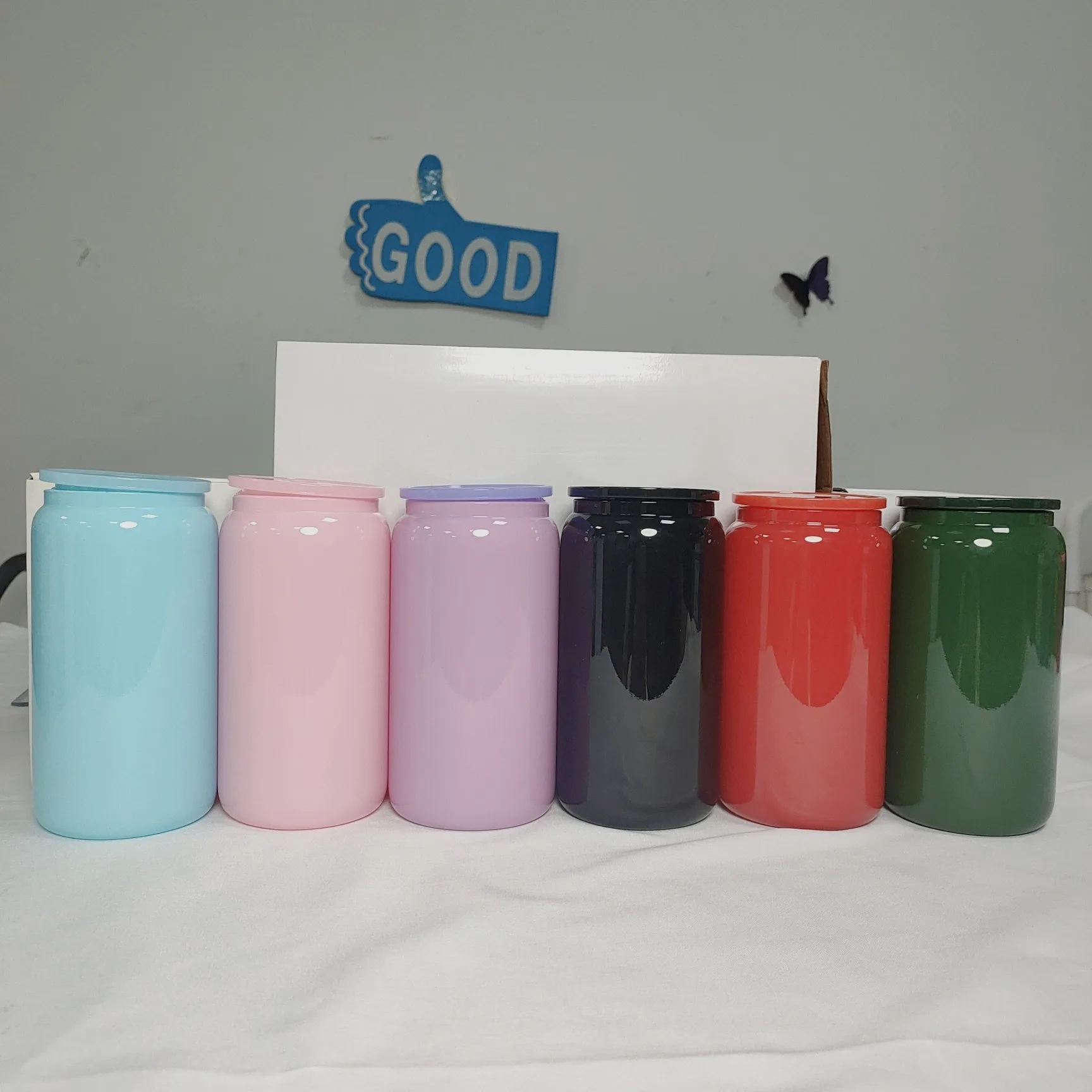 wholesale Mix color acrylic Plastic Lids and straws for jelly shimmer 16Oz 17oz 20oz sublimation Tumbler Glass Can Cup mug