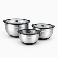 Ensemble de bols mélangeurs en acier inoxydable avec couvercles en verre hermétiques, bols de service antidérapants, ensemble d'ustensiles de cuisine polyvalents pour la préparation et le stockage des aliments