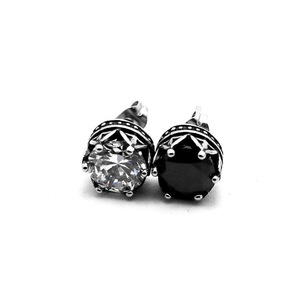 yunnique <b>Stud</b> <b>Earrings</b> Crown Shape Zircon Stones Claw Setting <b>Black</b> And White Fashion Jewelry - Product Image 5