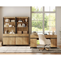 Set Perabot Kantor Rumah Meja Eksekutif Modern 59" dengan Stasiun Pengisian Daya dan Kabinet Penyimpanan 72" Tinggi Hemat-Ruang Multi-Fungsi