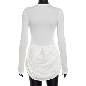 Vestido Mini <span class=keywords><strong>Elegante</strong></span> de Color Liso con <span class=keywords><strong>Corte</strong></span> Entallado y Pliegues de Lujo para Mujer, Nuevo para Otoño - Product Image 6