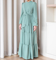 R-770 Damen Nahöstliches Muslimisches Atmungsaktives Polyester-Abaya-Kleid Elegantes Blumen-Paisley-Muster Lange Knöchellange Ärmel