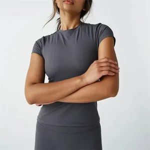 2024 Nieuwe Mode Ropa Vrouwen Workout Shirts Korte Mouw Atletische Compressie Snelle Droge Yoga Gym Tops