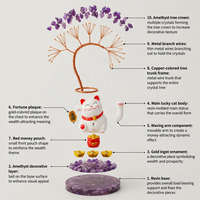 Artisanat en cristal : Arbre porte-bonheur en améthyste, figurine Feng Shui faite à la main avec main mobile, pour décoration de bureau et de maison