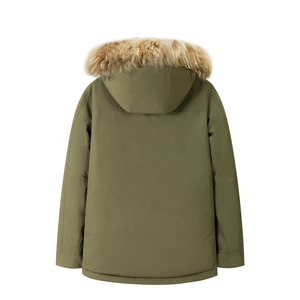 Parka de plumón de pato y ganso tejida para hombre, Abrigo acolchado grueso con contenido de plumón 90% con capucha de piel, método de impresión de demanda personalizada - Product Image 2