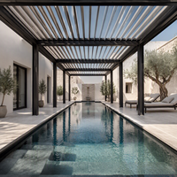 Pergola bioclimatique motorisée en aluminium avec toit rétractable, lames réglables, panneaux en verre LED pour jardinage en arrière-cour, respectueuse de l'environnement