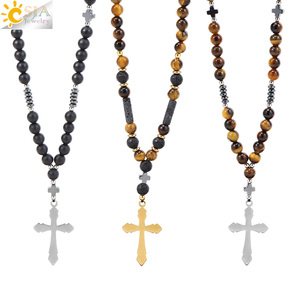 CSJA Collana con Pendente a Croce in Pietra Naturale, Onice Nero e Occhio di Tigre, Gioiello Energetico per <span class=keywords><strong>Uomo</strong></span> H864 - Product Image 2