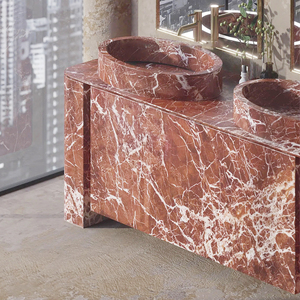 Mueble de Baño de Mármol Natural Rosso Levanto, <span class=keywords><strong>Lavabos</strong></span> de Mármol Rojo, Diseño de Lavabo - Product Image 5