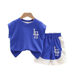 2024 été nouveau à la mode décontracté enfants deux pièces ensemble bébé fille mince doux à manches courtes gaufre costume garçon lettre Shorts pour - Product Image 5