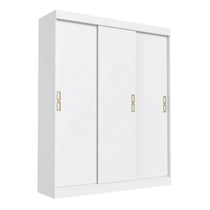 Armoire de style moderne ESSENTIAL avec 3 portes coulissantes et 2 tiroirs, meubles de chambre à coucher, panneaux de particules, revêtement en vernis céramique blanc - Product Image 1