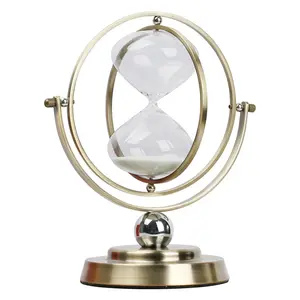 Stock Factory Globe Metal Hourglass Gifts 15 Min Rotating Brass Frame Sand Timer Office Desktop Decorations