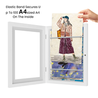 Cadre en bois à charnières A4 conforme aux normes CPSIA, FSC et CARB Phase 2 pour enfants, boîte de rangement pour œuvres d'art avec tapis interchangeable
