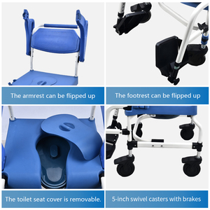 Chaise de toilette légère en aluminium avec roulettes, chaise de toilette mobile pour personnes âgées, handicapées, soins à domicile, garantie 1 an - Product Image 4