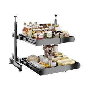منظم تخزين معدني قابل للتعديل بطبقتين لخزانة المطبخ والحمام، رف انزلاقي قابل للتمديد تحت الحوض - Product Image 1