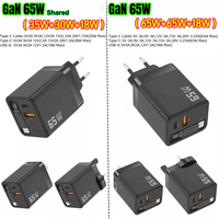 Chargeur USB-C Gan 65W PPS QC4.0 Chargeurs Rapides USB Type-C PD 3.0 Double Type-C Câble Rétractable Chargeur Gan pour Téléphone et Ordinateur Portable