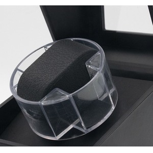 Remontoir de montre automatique individuel en cuir PU noir avec surpiqûres blanches, lumière LED, ambiance bleue et coussin en mousse à mémoire de forme – Boîte de rangement pour montre - Product Image 2