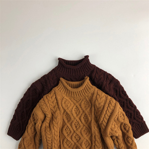 Maglione a collo alto per bambini in cotone invernale tinta unita per bambini a collo alto marrone all'ingrosso - Product Image 5