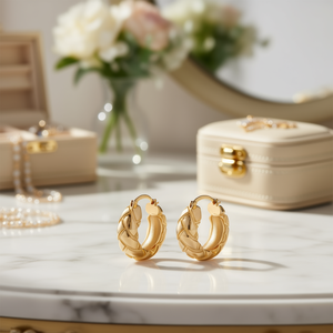 Golden <b>Hoop</b> <b>Earrings</b> 22k Gold Plated Classic Women's Everyday Wear Jewelry <b>Fine</b> <b>Earrings</b> - Product Image 2