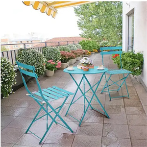 Set da Tè da Giardino e Patio Multicolore con Telaio in Acciaio, Tavolo e Sedie Pieghevoli per Esterni, 3 Pezzi - Product Image 2