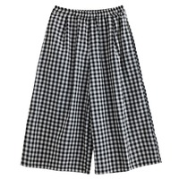 Nouvelles culottes amples en lin à carreaux style japonais, taille haute, chic à la française, grande taille, gris, collection été 2026