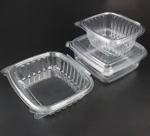 Pet plastik salata kapaklı gıda ambalaj kutusu kapaklı salata için karışımları tek kullanımlık plastik menteşeli salata kapları