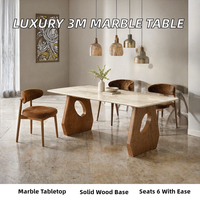Table à manger moderne de luxe 3m avec plateau en marbre artificiel et base en bois de frêne massif pour la maison et la cuisine