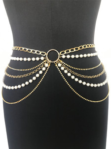 Belle <span class=keywords><strong>ceinture</strong></span> de robe en perles fantaisie pour femmes, <span class=keywords><strong>ceinture</strong></span> de chaîne de taille multicouche pour femmes - Product Image 4