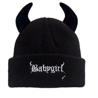 Bonnet tricoté personnalisé avec cornes de diable amusantes, rouge, fantaisie, pour Halloween, hiver, chaud, pour fêtes en extérieur, cosplay, pour hommes et femmes