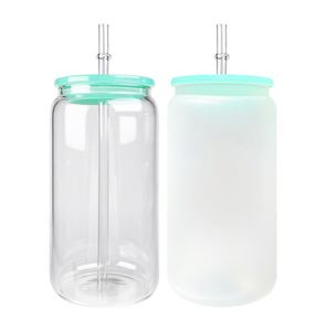 Meilleures ventes : Verre canette de bière sans BPA, transparent, pour soda et jus, avec couvercle en plastique pour sublimation blanche - Product Image 1