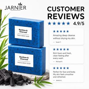 JARNIER Jabón Facial y Corporal de Bambú y Carbón para Hombres, Limpieza Profunda, Control de Grasa, Jabón Artesanal en Barra, Marca Privada - Product Image 3