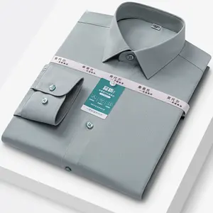 Camicie da <span class=keywords><strong>uomo</strong></span> con elastico modale a manica lunga abito formale da ufficio traspirante bianco <span class=keywords><strong>nero</strong></span> senza rughe tinto in filo per la stagione autunnale - Product Image 5