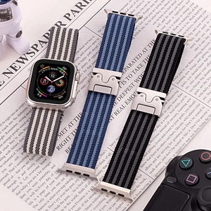Gestreiftes gewebtes Nylon-Schlaufen band 46mm 42mm für Apple Watch Band 10 9 8 7 6 Series Ultra <span class=keywords><strong>2</strong></span> 49mm S11 - Product Image 2