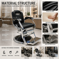 Offre Spéciale Chaise de Barbier Rétro Noire Classique pour Hommes, Chaise Hydraulique de Salon de Coiffure, Vente en Gros Usine, Dossier Réglable