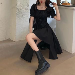 Robe mi-longue à <span class=keywords><strong>col</strong></span> carré pour femme, vêtement d'été élégant, Vintage, Kawaii, manches bouffantes, style gothique - Product Image 6