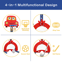 Ensemble de jouets de panier de basket-ball multifonctionnel 4 en 1 pour enfants, réglable et portable, pour l'intérieur